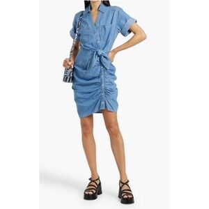 NWT Veronica Beard Blue Hensley‎ Ruched Cotton Mini Shirt Dress Sz 0